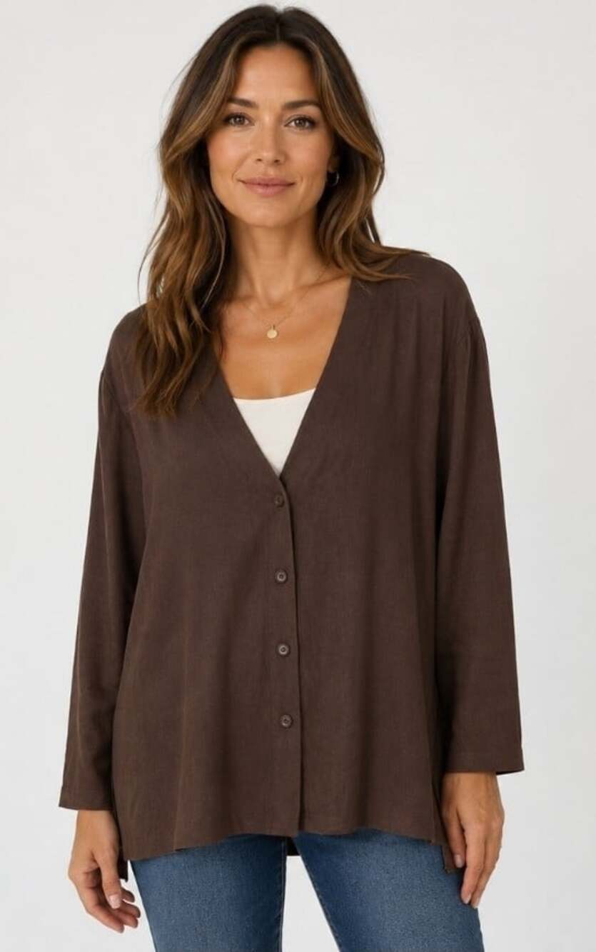 Ellen Tracy Linda Allard Women's Cardigan Sweater Plus Size 24 Chocolate NWT T60